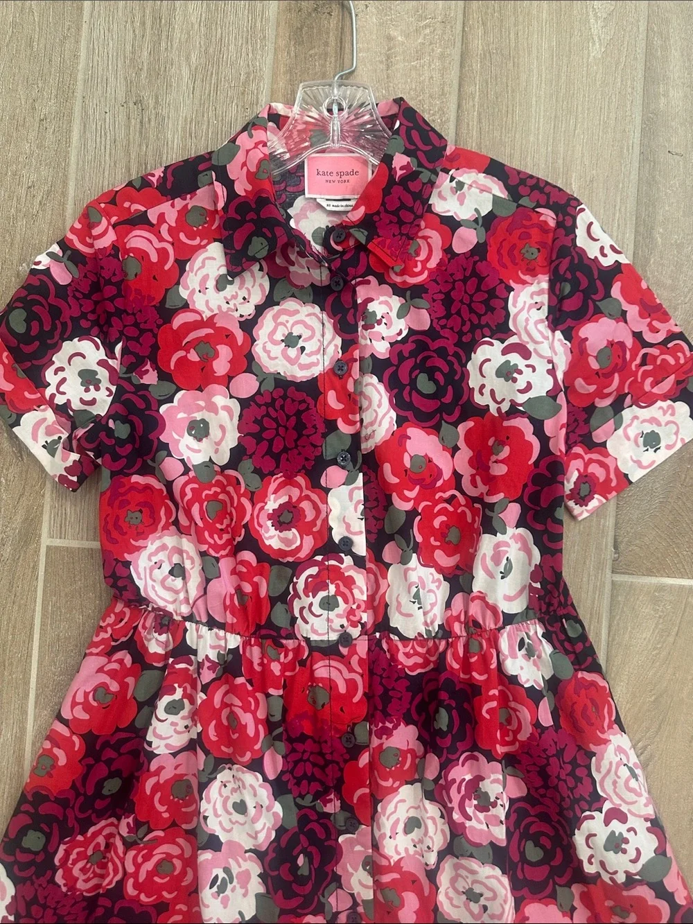 kate spade floral button-front dress in red & pink